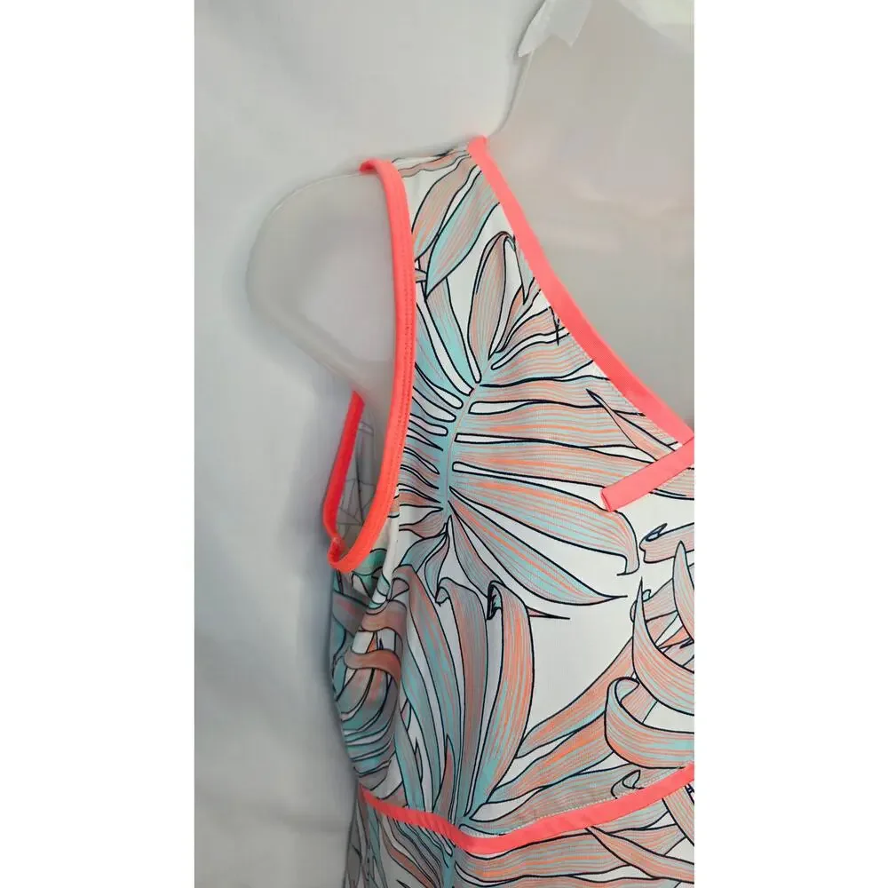 Tail Activewear Tank Top Womens L Tropical Palm Print Athletic Sleeveless Coral